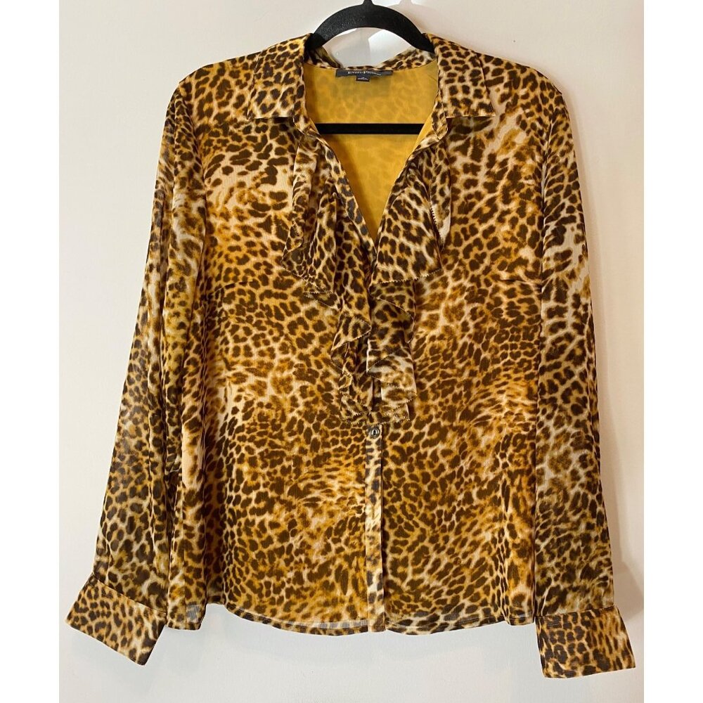 Evan-Picone Womens Leopard Print Button-Up Blouse… - image 1